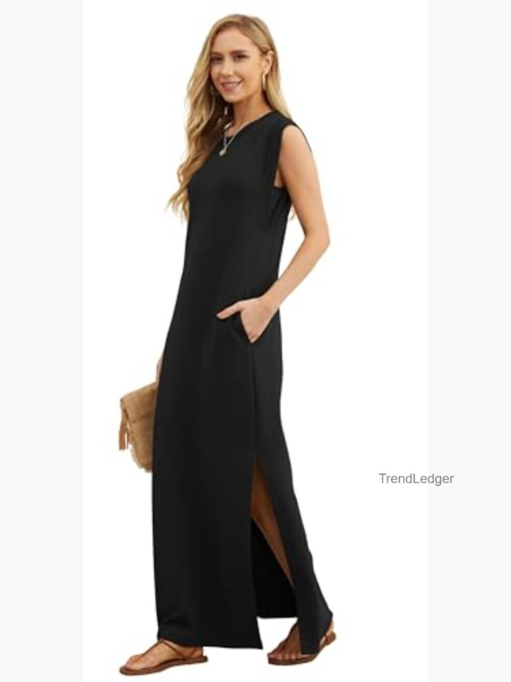 Womens Casual Long Maxi Dress with Pockets Sleeveless Loose Fit - Picture 2 of 7